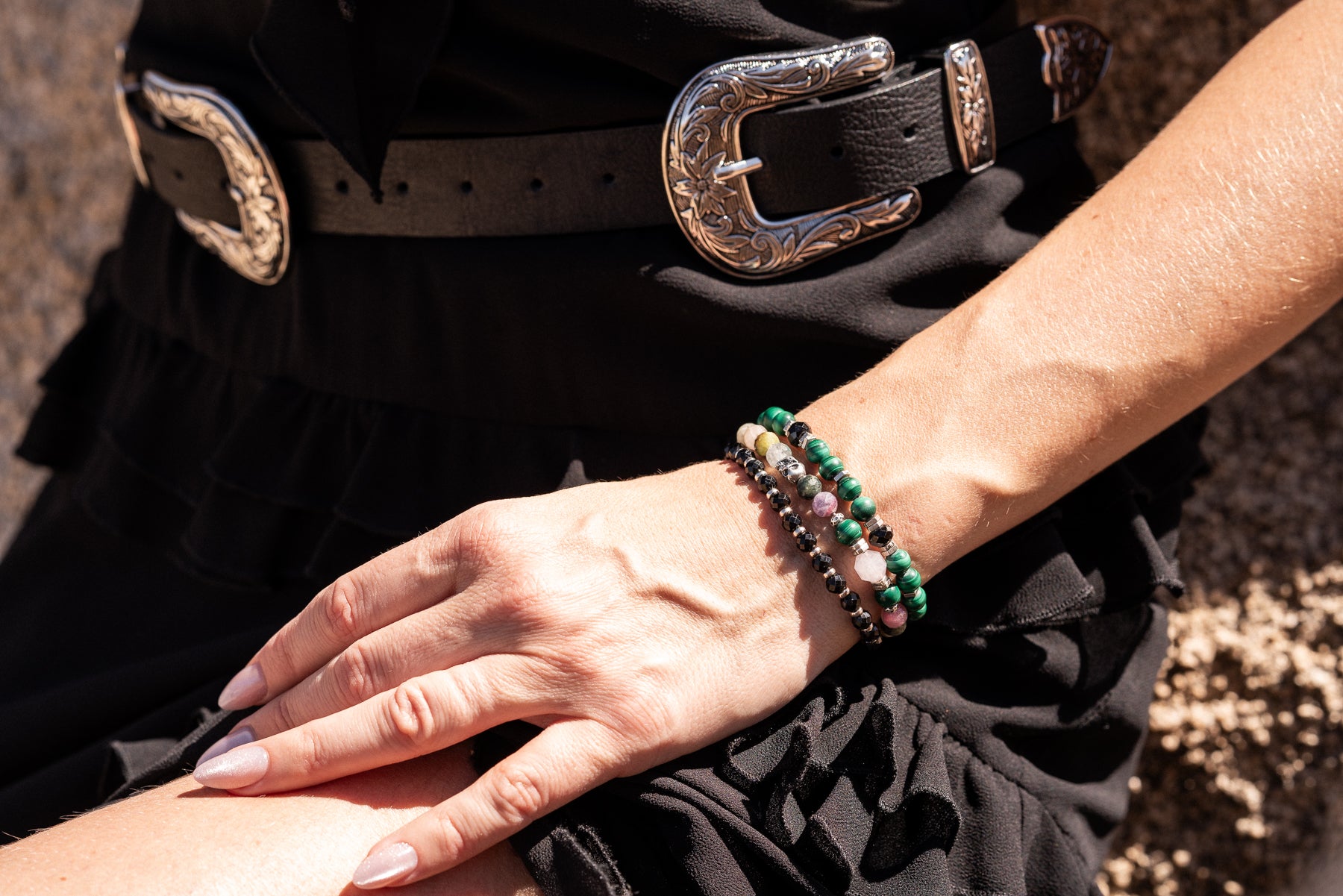 Vector Bracelet | Malachite & Black Spinel