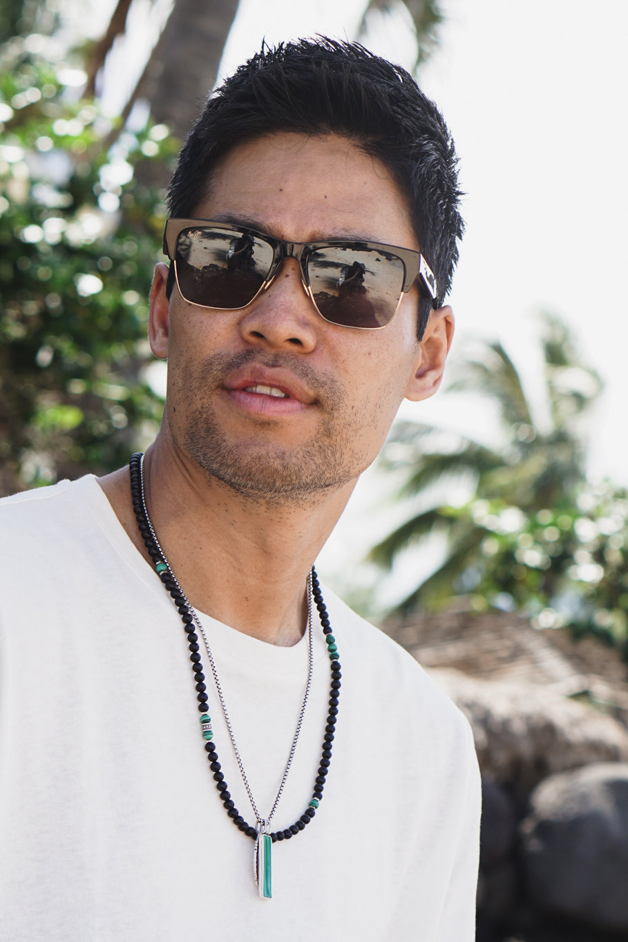 Anchor Necklace | Matte Onyx & Malachite