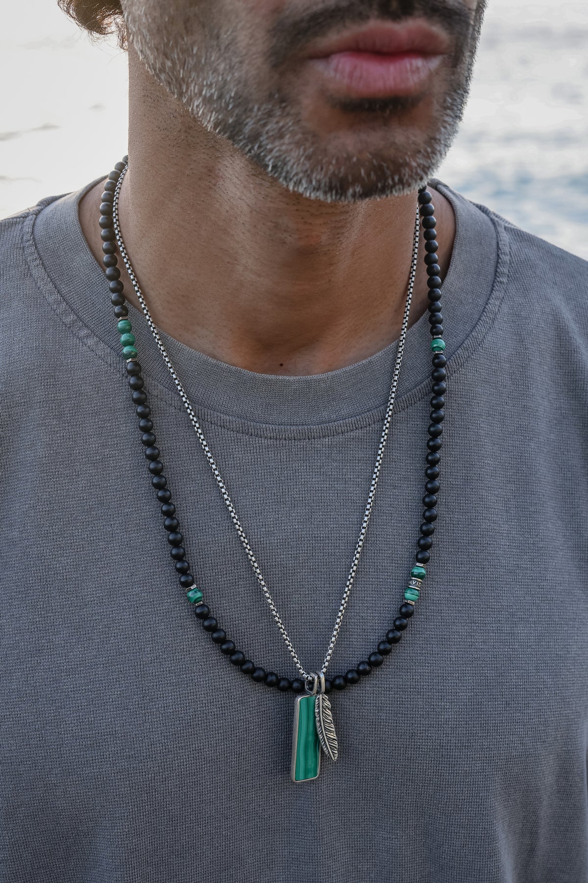 Anchor Necklace | Matte Onyx & Malachite