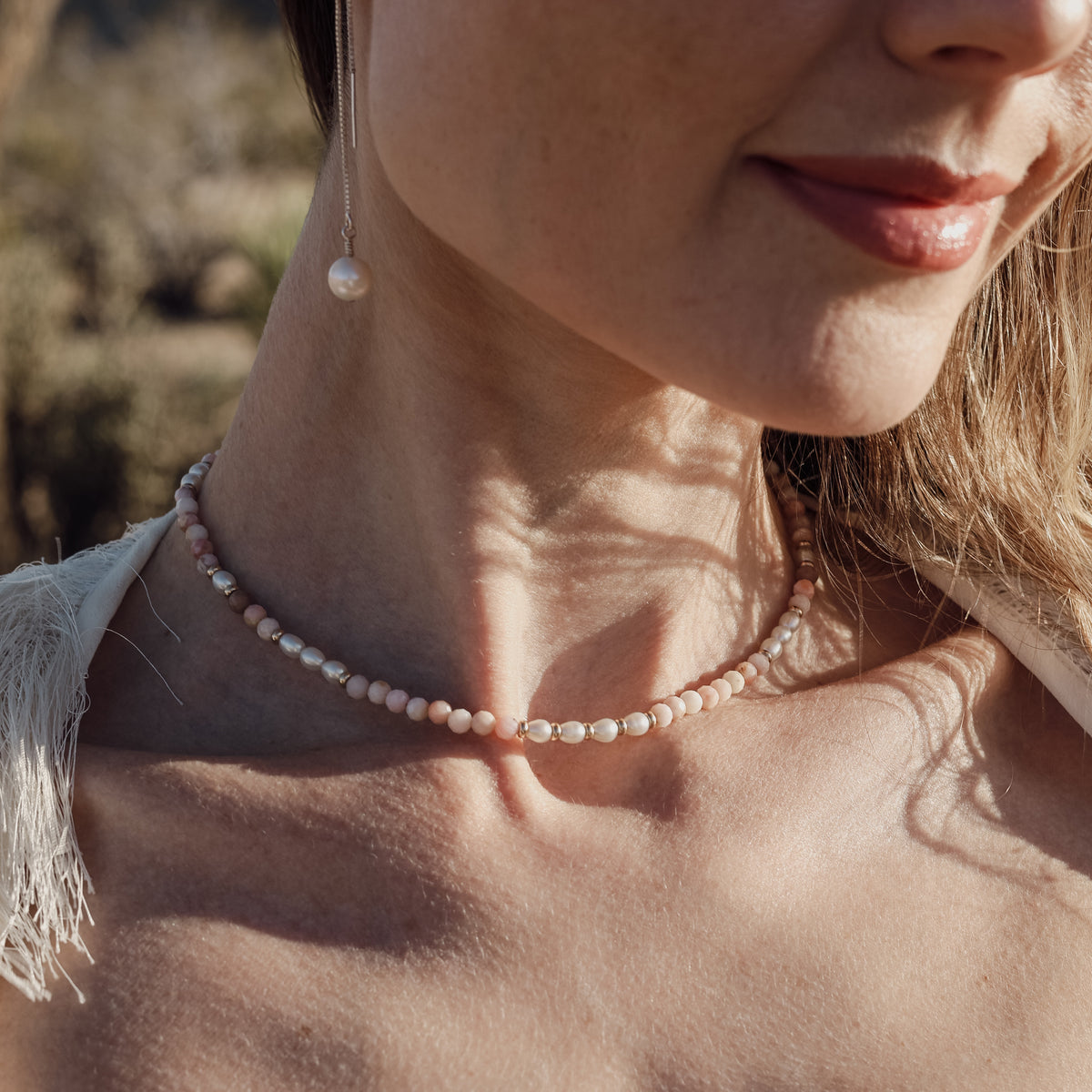 Cala Rosa Necklace | Pink Opal, Pearls & 14K Gold